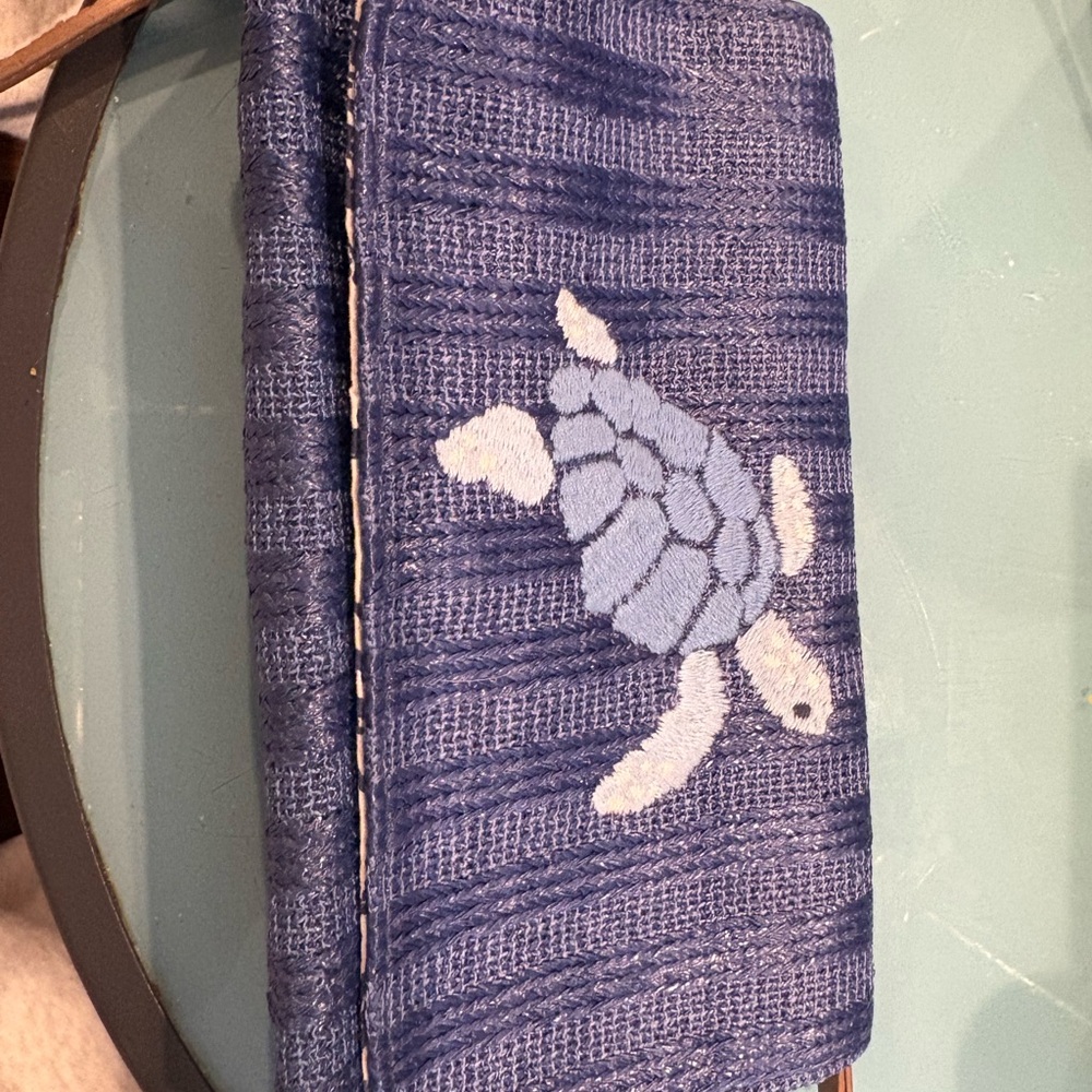 Navy Knit Clutch with Turtle Design